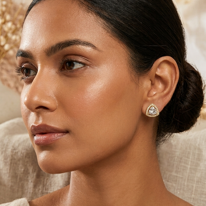 Solitaire triangle Stud Earrings  | Screw Back