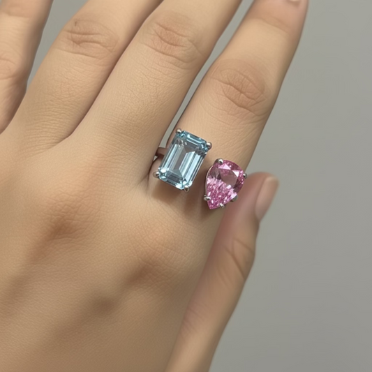 Two Stone Crystal Ring (Toi Et Moi)