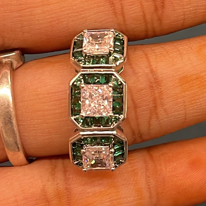 Square emerald Solitaire CZ Rings |Rhodium Plating I WG