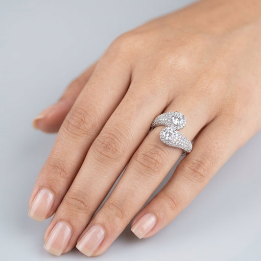 Dual-Stone CZ Ring |  WG  | Rhodium Plating