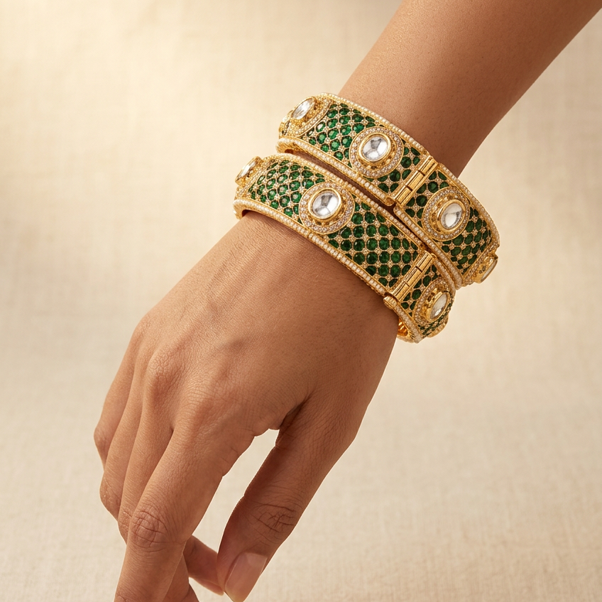 Polki Emerald Bangles ( openable )