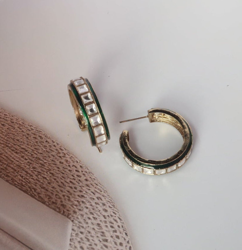 Heritage Square-Cut Kundan Hoops