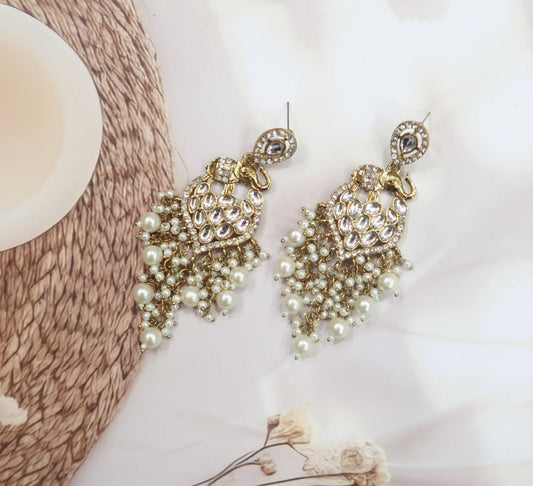 Meher Antique Kundan Chand Earrings