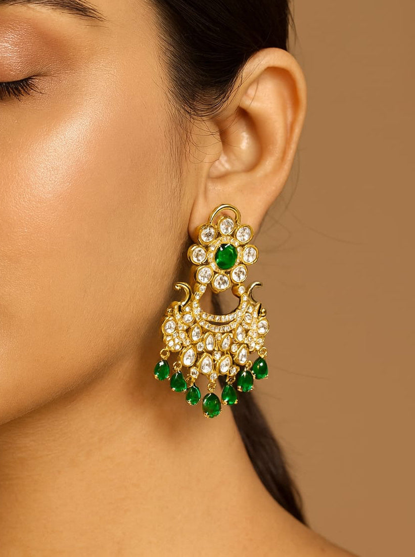 Emerald Aura Kundan Chandbali