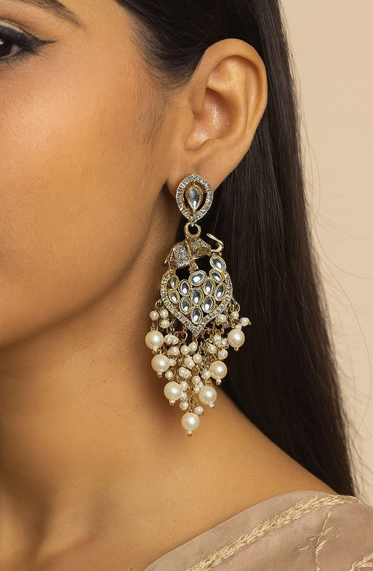 Meher Antique Kundan Chand Earrings