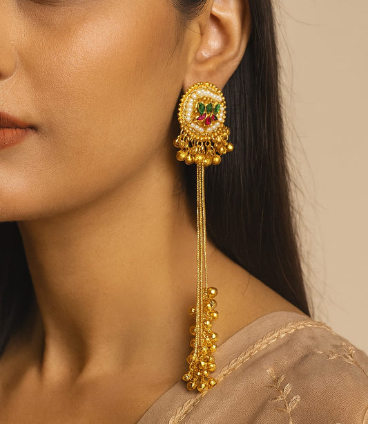 Gulnaar Round Kundan Long Kashmiri Earrings