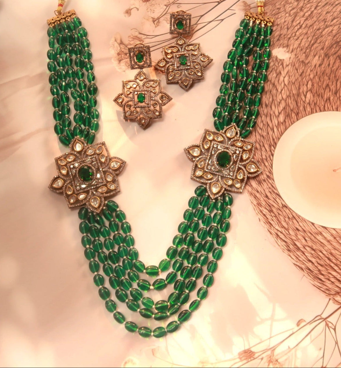 Emerald Bloom Kundan Long Set