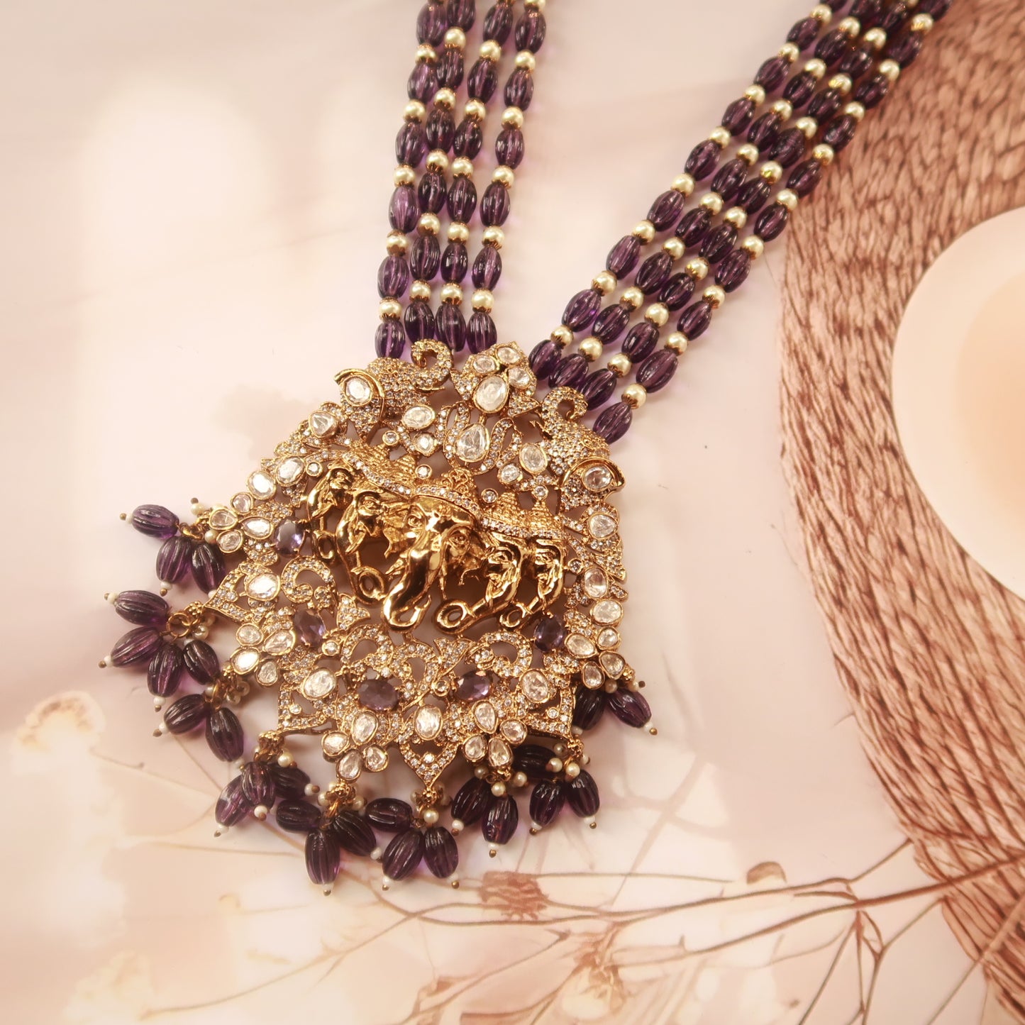 Royal Amethyst Kundan Ganesh ji  Necklace Set