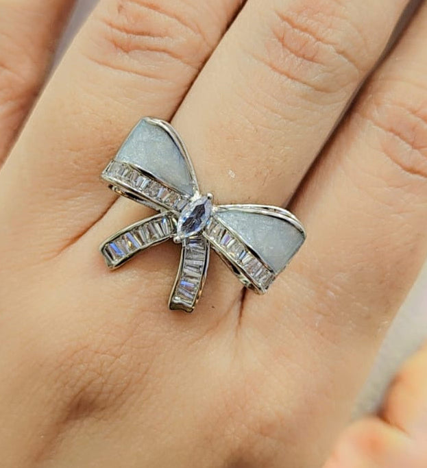 Crystal Bow Silver Ring