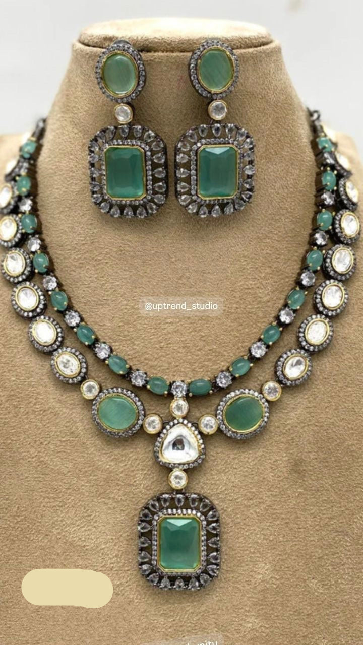 Aqua green polki Necklace