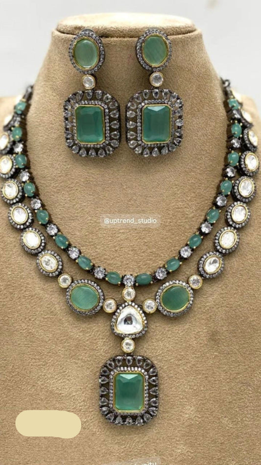 Aqua green polki Necklace