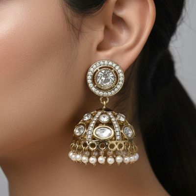 Royal Polki Pearl Jhumka Earrings