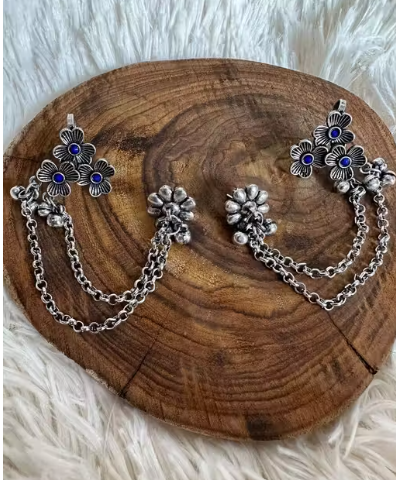 Oxidized Floral Dual Chain Earrings