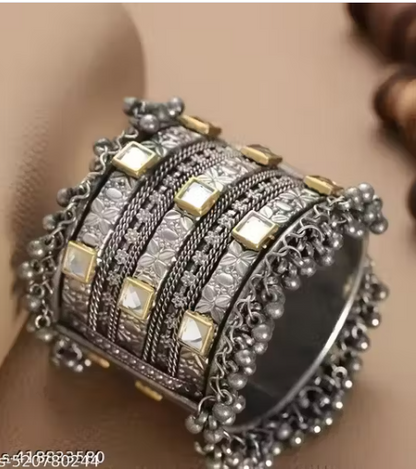 Oxidized Silver Mirror Work Cuff Bangle