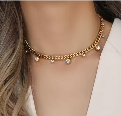 Elegant Gold-Plated Chain Choker with Dangling Stones