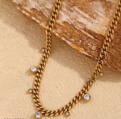 Elegant Gold-Plated Chain Choker with Dangling Stones