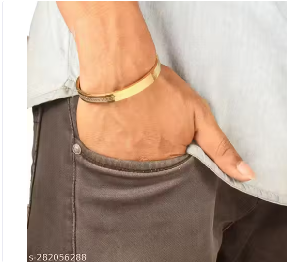 Men's Gold Engraved Bangle Bracelet