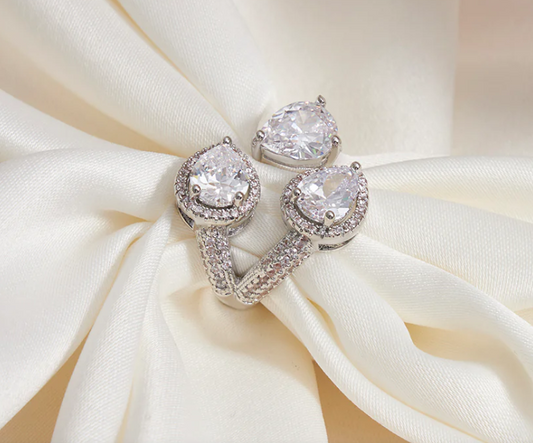 Triple Teardrop Diamond-Cut Statement Ring