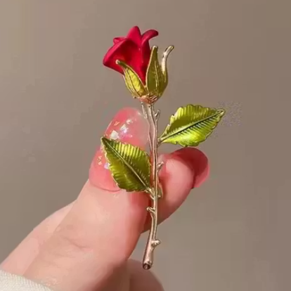 Elegant Red Rose Brooch