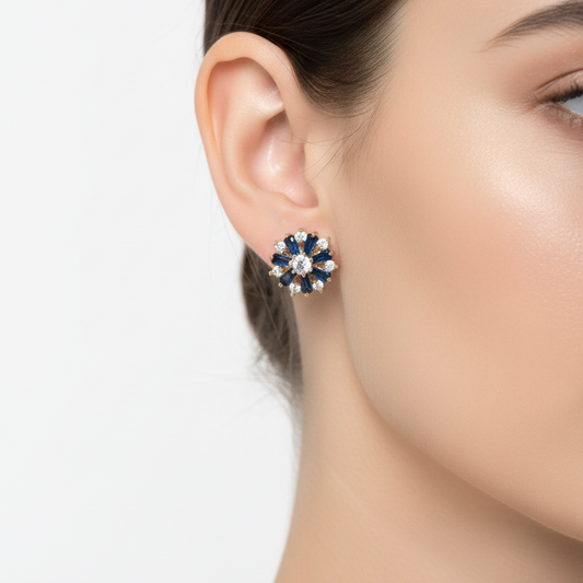 Radiant Floral Crystal Stud Earrings Set