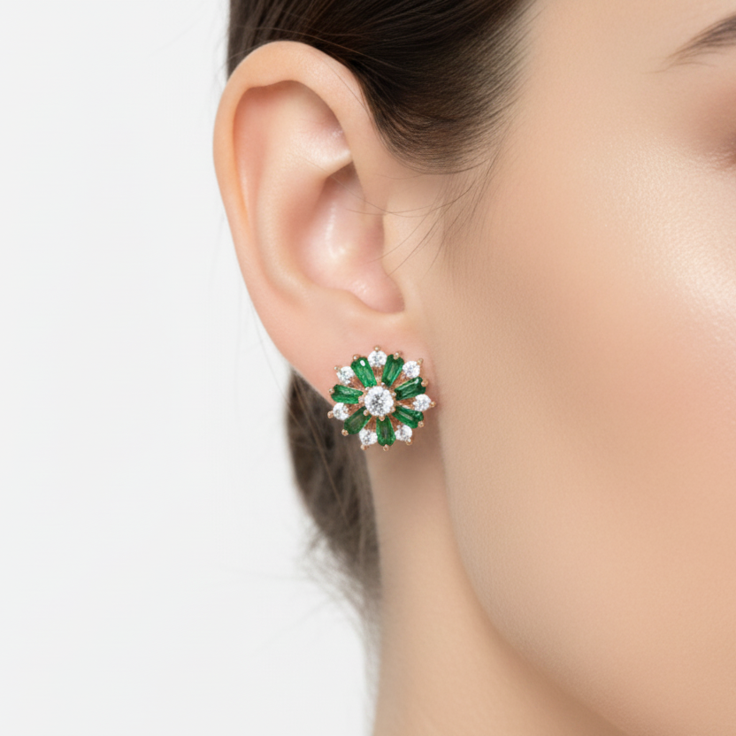 Radiant Floral Crystal Stud Earrings Set