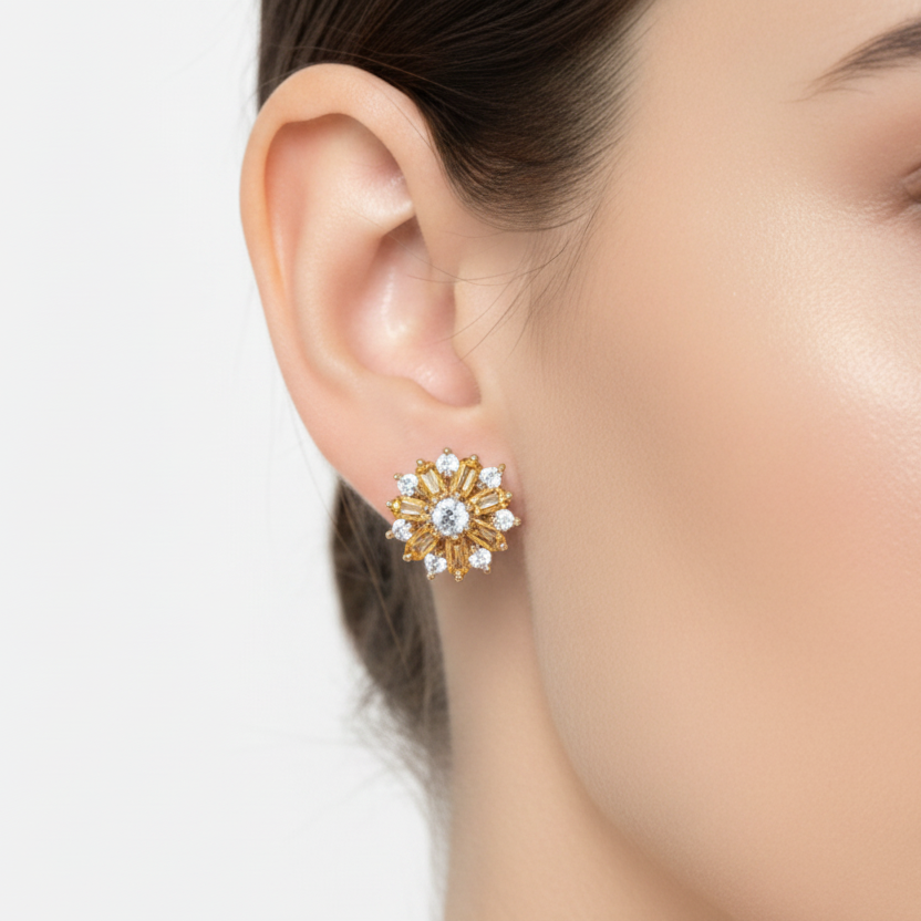 Radiant Floral Crystal Stud Earrings Set