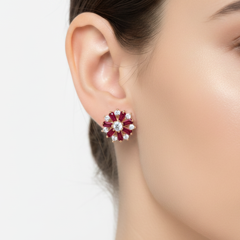 Radiant Floral Crystal Stud Earrings Set