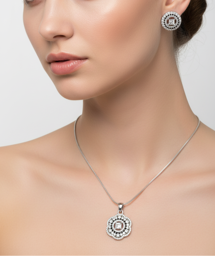 Flower shaped diamond pendent set I With Chain