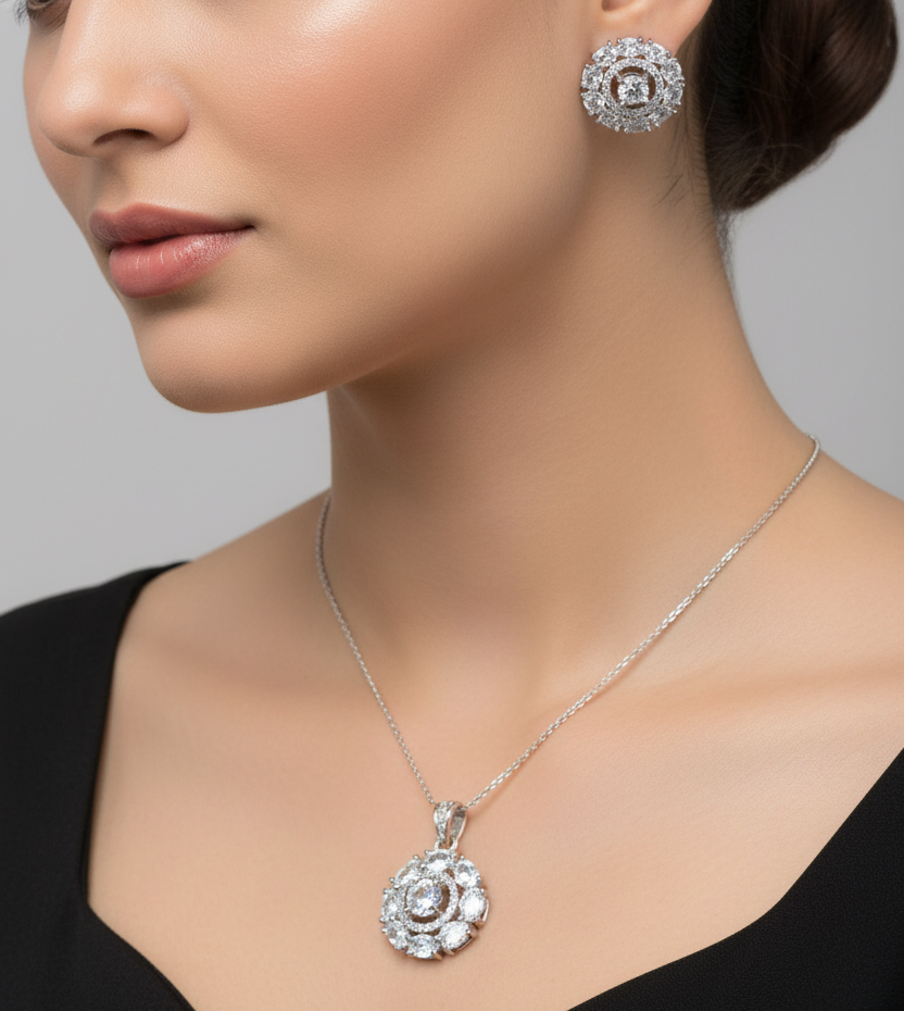 Solitaire flower diamond pendent set I With Chain