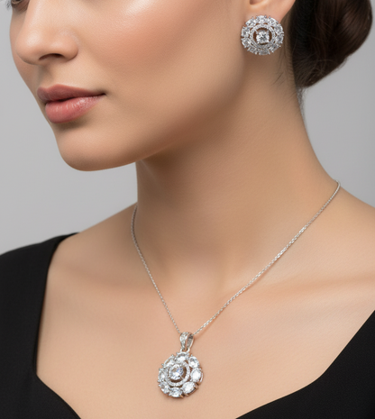Solitaire flower diamond pendent set I With Chain