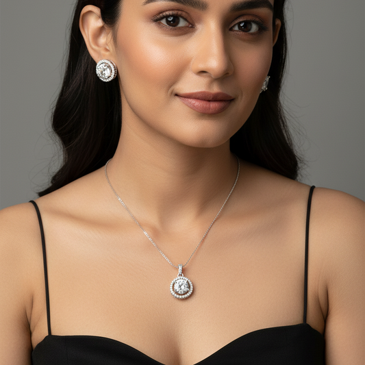 3 Carat Round Cut  Pendant set I With Chain