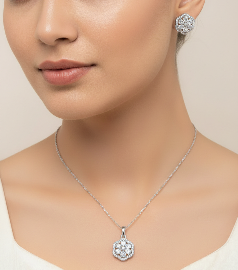 Diamond Flower Pendant set I With Chain
