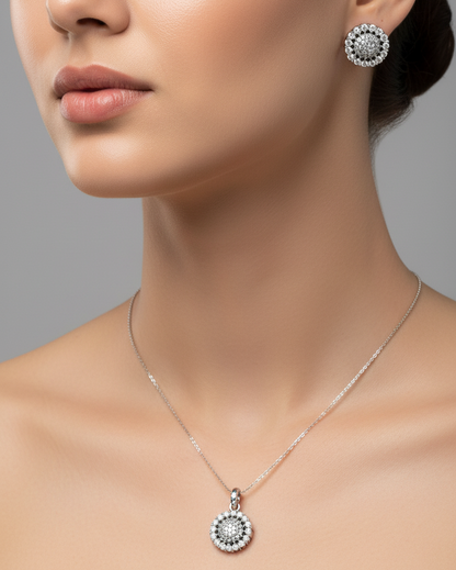 Pave setting diamond pendent set I With Chain