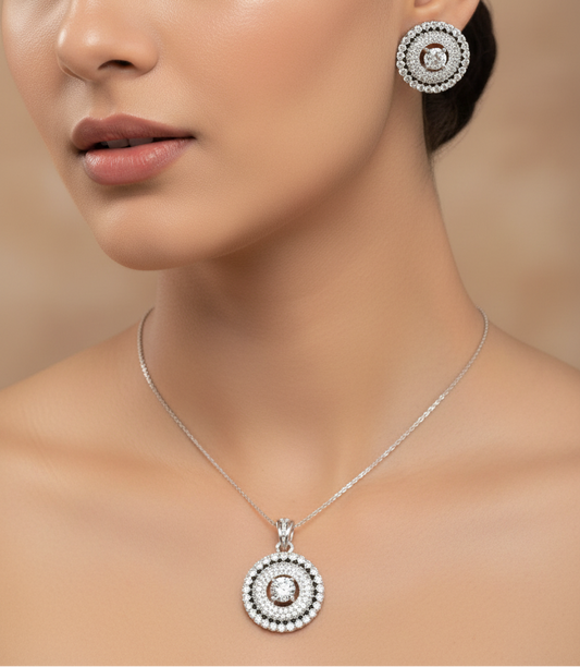 Pave solitaire diamond pendent set I With Chain