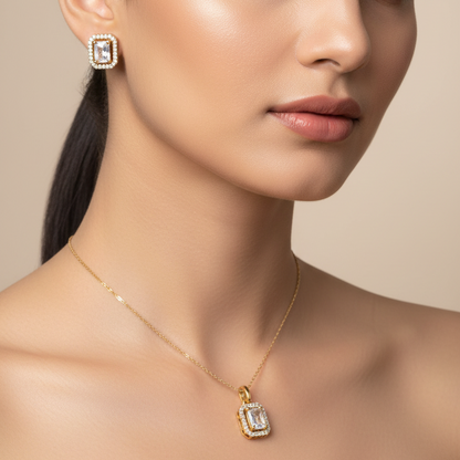 Cushion Cut  Solitaire Pendant set I With Chain