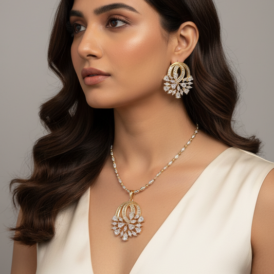 American Diamond Floral Pendant Set  | Without Chain