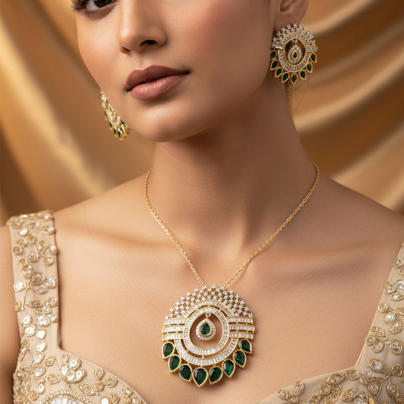 Diamond Emerald pendant set I Without Chain