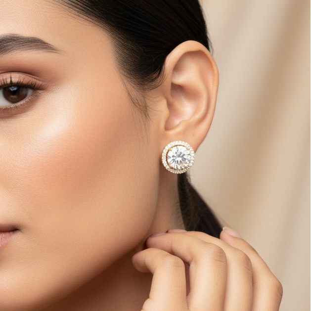 Classic Solitaire Diamond  Stud Earrings  | Screw Back | 18K Gold Plating I WG