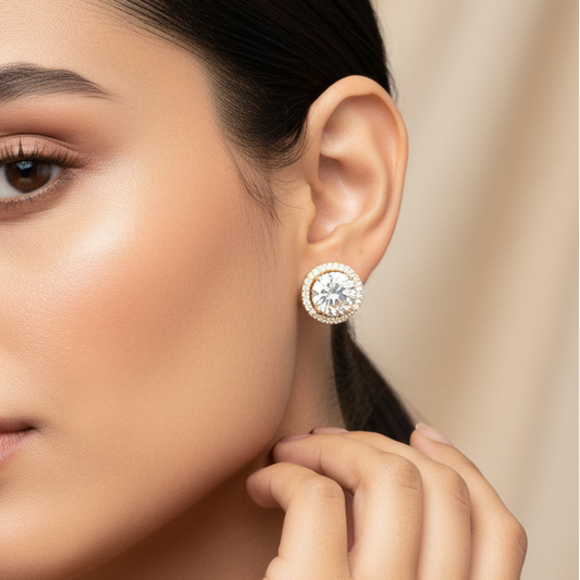 Classic Solitaire Diamond  Stud Earrings  | Screw Back | 18K Gold Plating I WG