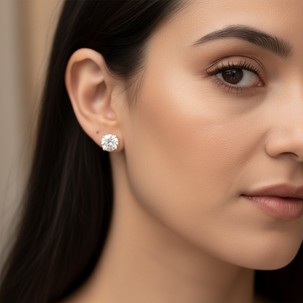 Solitaire Stud Earrings  | Screw Back | 18K Gold Plating I WG