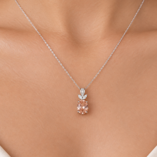 Ice Crushed Blush Diamond Pendant Set | With Chain | Rhodium Plating