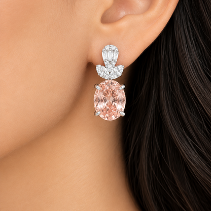 Ice Crushed Blush Diamond Pendant Set | With Chain | Rhodium Plating