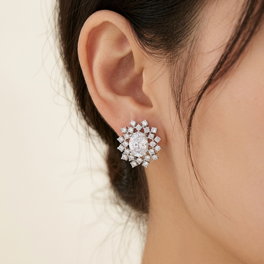 Flower shaped Diamond Clip-on Studs