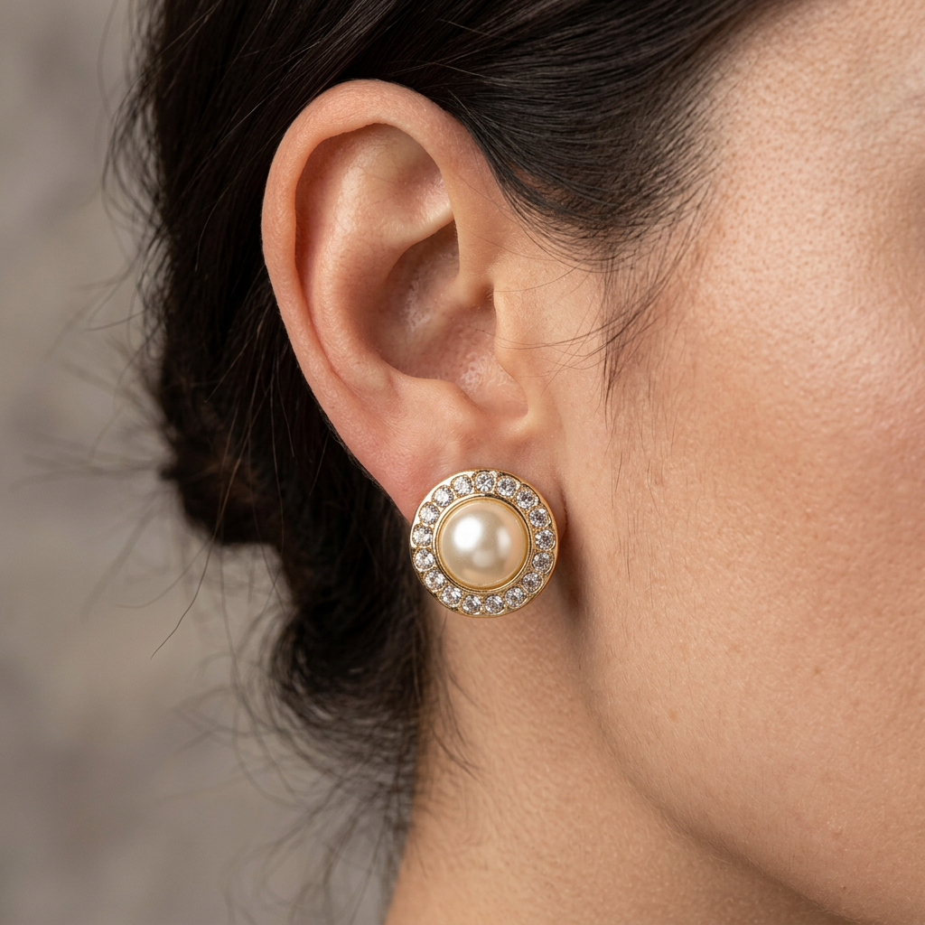 Pearl Diamond Clip-on Studs