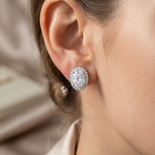 Diamond Oval Clip-on Studs