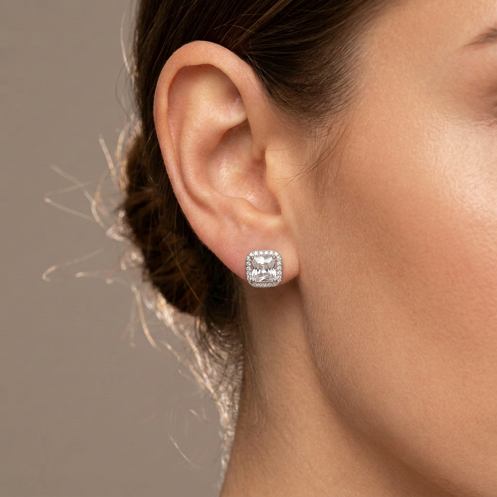 Diamond small Square Clip-on Studs