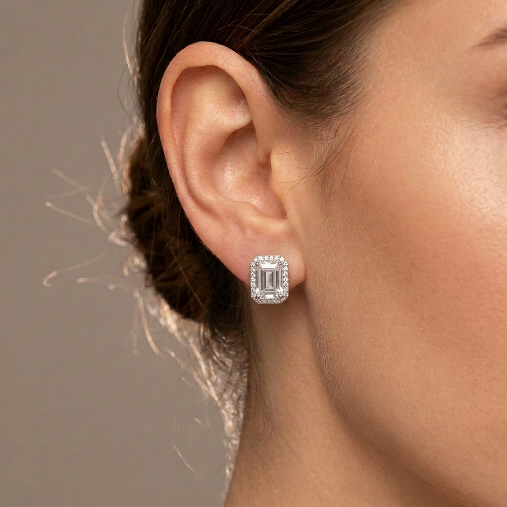 Rectangle  Diamond  Clip-on Studs