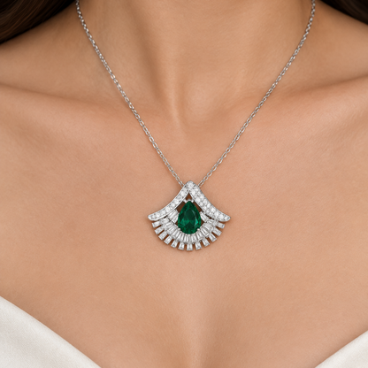 Fan Shape  Pendant Set | With Chain | Rhodium Plating I WG