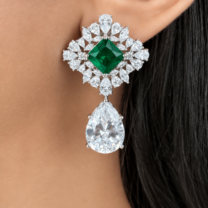 Crystal Drop Emerald Pendant Set | With Chain | Rhodium Plating | WG