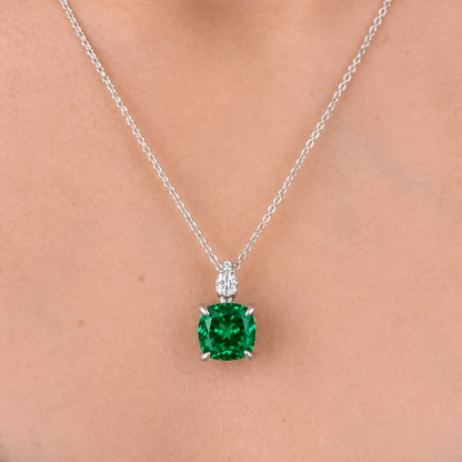 Emerald Ice Crushed Stone Pendant Set | With Chain | Rhodium Plating